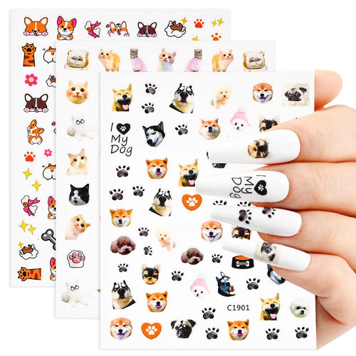 1Pc 3D Cartoon Nette Katze Nagel Kindliche Aufkleber Nette Kitty Welpen Hund Selbstklebende Nail art Haustier Tiere Maniküre schöne Aufkleber *