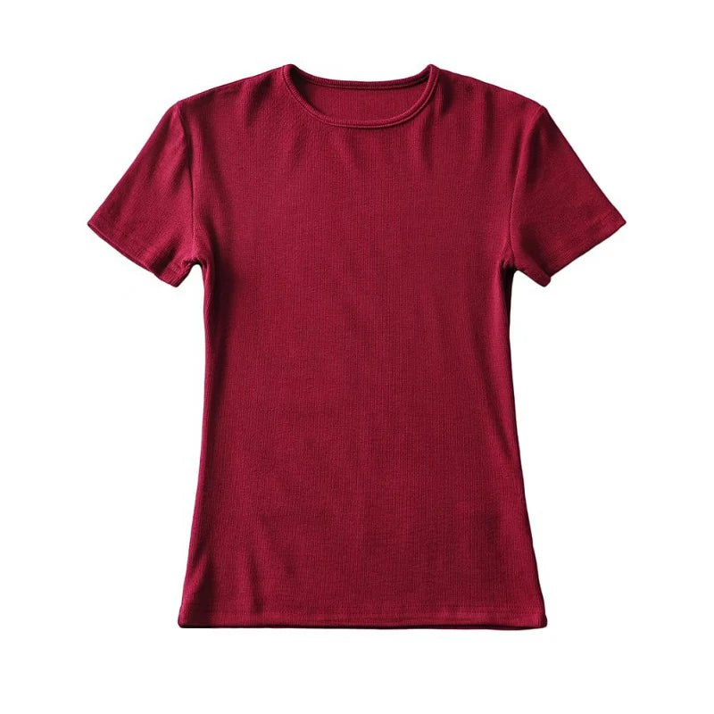 Casual Sommer Frau Skinny Fit T-shirt Enge Kurzhülse O-ansatz T Grundlegende Solide Crop Tops T Shirt