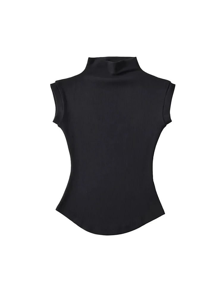 Frauen Sommer Sexy Rollkragen Ärmellose T-Shirts Tops Solide Slim Fit Pullover Casual Tees Shirts Weibliche Streetwear Grundlagen Tees
