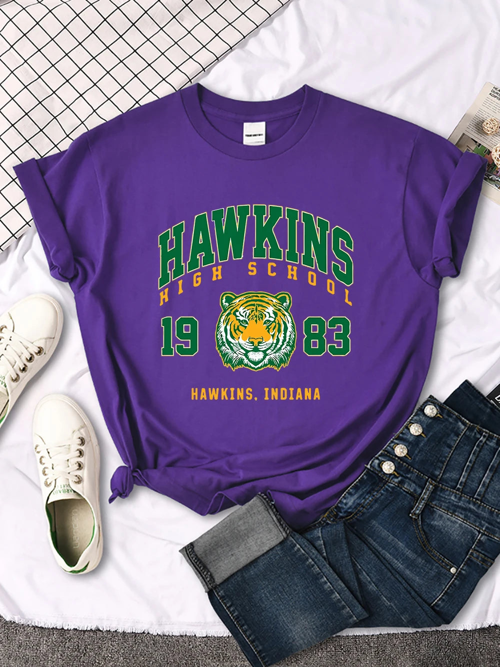 Hawkins High School 1983, bedrucktes Damen-T-Shirt, neue Harajuku-T-Shirts, Street-Fashion, Streetwear, lässige Rundhalsausschnitt-Kleidung