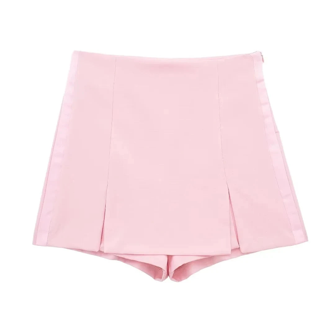 HH Sommer Frauen Elegante Rosa Shorts Röcke Sets Vorderen Knopf Rohr Tops Schlank Schlitz Shorts Culottes Weibliche Mode Streetwear