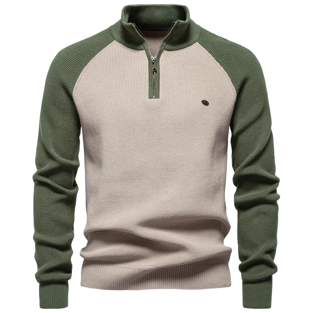 AIOPESON Herren-Pullover aus Baumwolle mit Stehkragen, Stehkragen, Viertelreißverschluss, warm, lässig, Herbst und Winter, sozialer Pullover