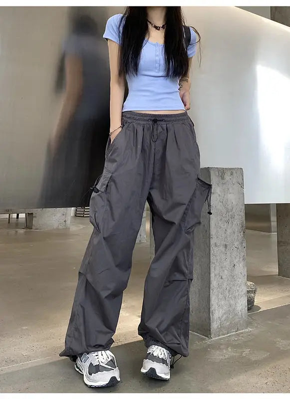 2025, Cargohose für Damen, Retro-Arbeitskleidung, lässig, Baggy, gerade Hose, modisch, breite Beintaschen, Joggerhose, Y2k-Streetwear