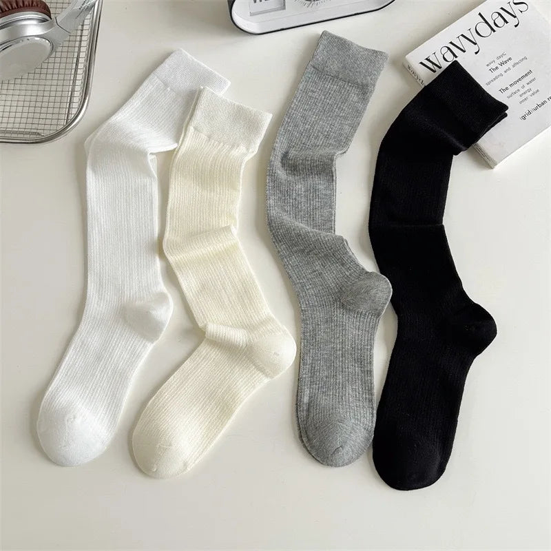 1/4paris Damenstrümpfe Damen-Socken in der Mitte der Wade JK Lolita Süße Mädchen Lange Socken Strumpf Einfarbig Schwarz Weiß Grau Kniestrümpfe