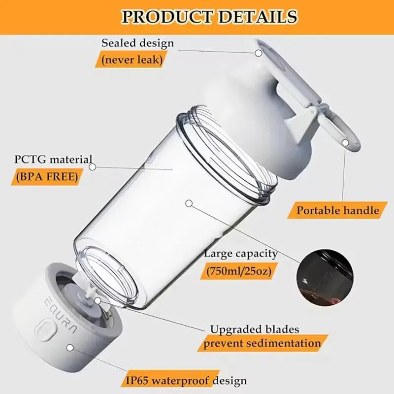 Elektrische Shaker-Flasche, 25 Unzen Mixerflaschen für Proteinmischungen, tragbare wiederaufladbare USB-C-Puls-Protein-Shake-Flasche, BPA-frei