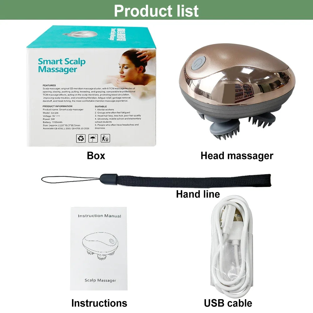 Multifunktionaler Elektrischer Kopfmassagegerät mit Vibrationsfunktion, Wiederaufladbarer Knetender Kopfmassager für Entspannung im Badezimmer