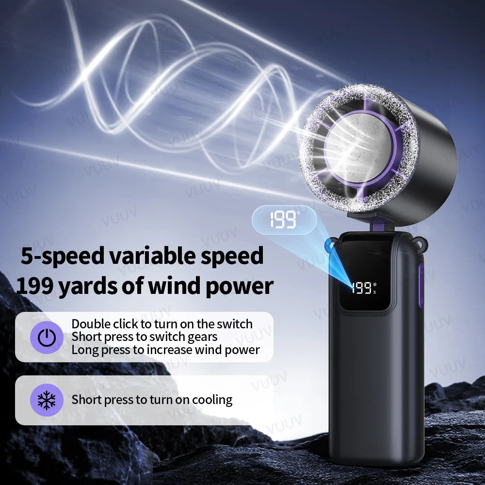 VUUV Mini-Handventilator - Tragbarer Turbo-Ventilator mit 100 Windgeschwindigkeiten, 2000mAh & Typ-C, Kühlgebläse, Reise-Kühlgerät