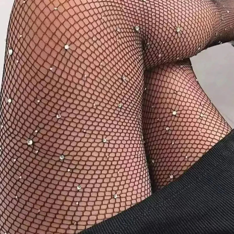 1 paar Strass Fishnet Strümpfe Für Frauen Schwarz Sexy Ultra Sparkly Hohe Taille Strumpfhosen Weibliche Party Leggings DS1155