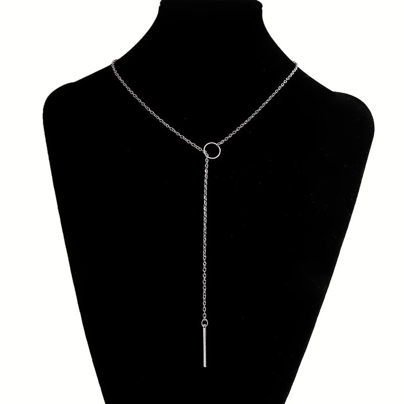 Aihua Minimalistische Halskette mit rundem Stab-Anhänger für Frauen, Schlüsselbein-Halskette, lange Kette, Modeschmuck, Statement-Geschenke für Mädchen
