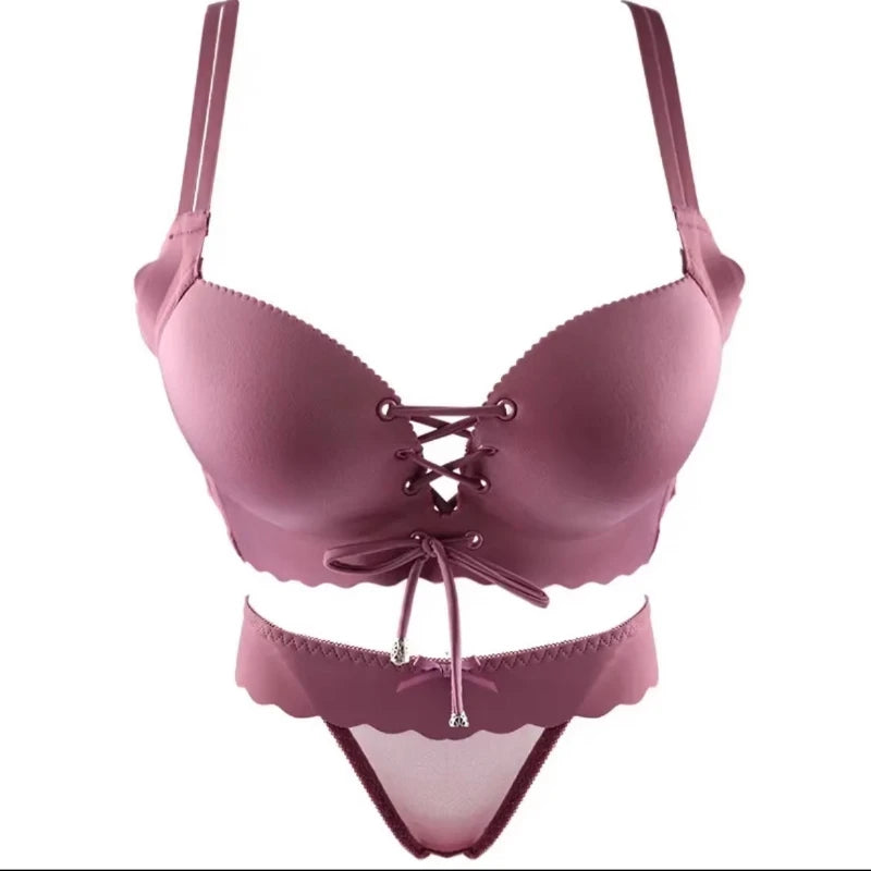 Sexy, verdicktes Push-up-BH-Set für Damen, kabelloser Komfort-BH mit verstellbarem Kordelzug, gepolsterte Bralette, schöner Rücken, elegante Dessous