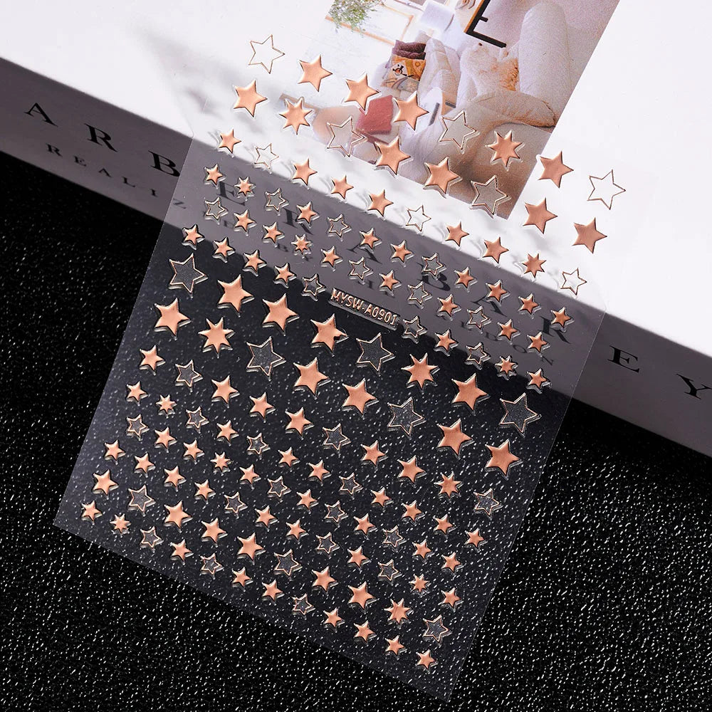 1-PC Holo Laser Star Nail Art Aufkleber (Schwarz/Weiß/Splitter/Gold) Glänzender Stern 3D Nagelaufkleber DIY 3D Transfer Star Nail Slider *&
