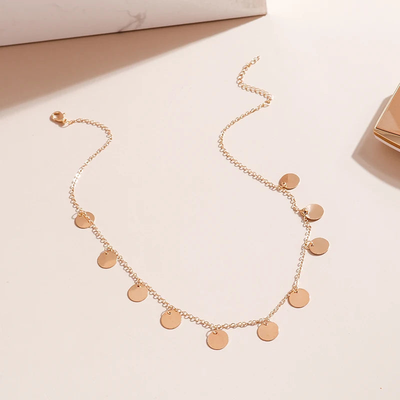 Neue Gold Farbe Pailletten Münzen Anhänger Halskette für Frauen Böhmischen Choker Halsketten Damen Hals Kurze Kette Collares Schmuck Geschenke