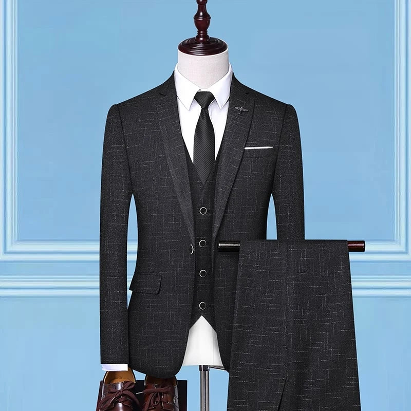 3-teiliges Anzugset im britischen Stil – hochwertige Herrenmode, Hochzeitsbankett, europäischer und amerikanischer Look mit Jacke, Weste und Hose