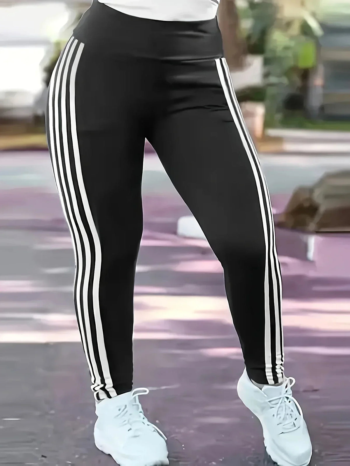 Frauen 1XL-5XL Plus Größe Mode Gestreiften Leggings Hosen Damen Beiläufige Dünne Sport Hosen Laufhose