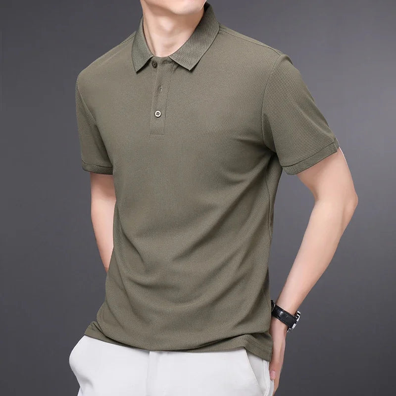 Herren-Poloshirt, einfarbig, lässig, modisch, kurzärmelig, Sommer, bequemes Oberteil für Business und Freizeit