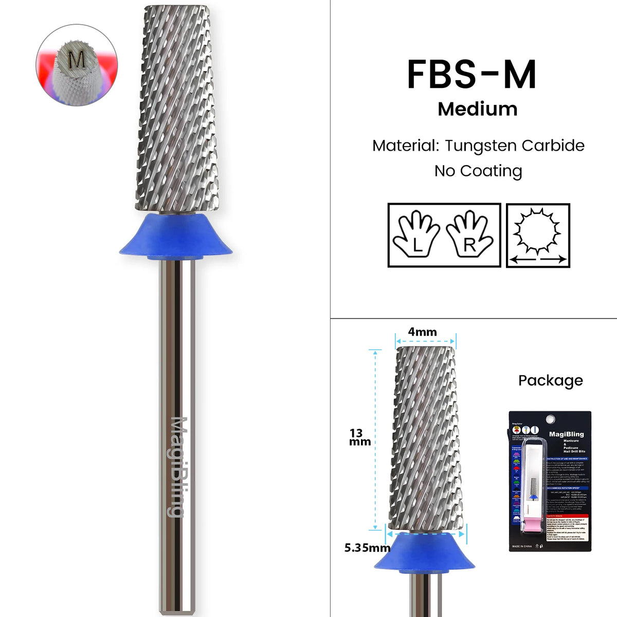 MagiBling Hartmetall Nagel Bohrer Bits Kreuz Cut Konische Barrel Rechts Links Hand Acryl Cutter Gel Entfernung Maniküre Werkzeug 3/32'' 16mm