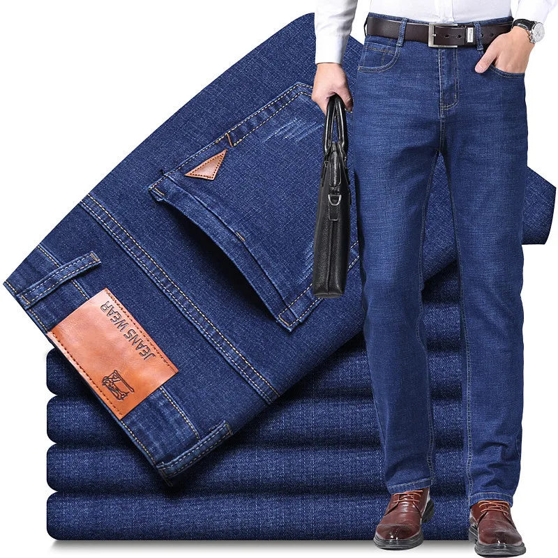 Wthinlee Neue Business-Herrenjeans Fleece Casual Gerade Geschnittene Stretch-Mode Klassische Blaue Schwarze Arbeits-Denim-Hosen Männerkleidung