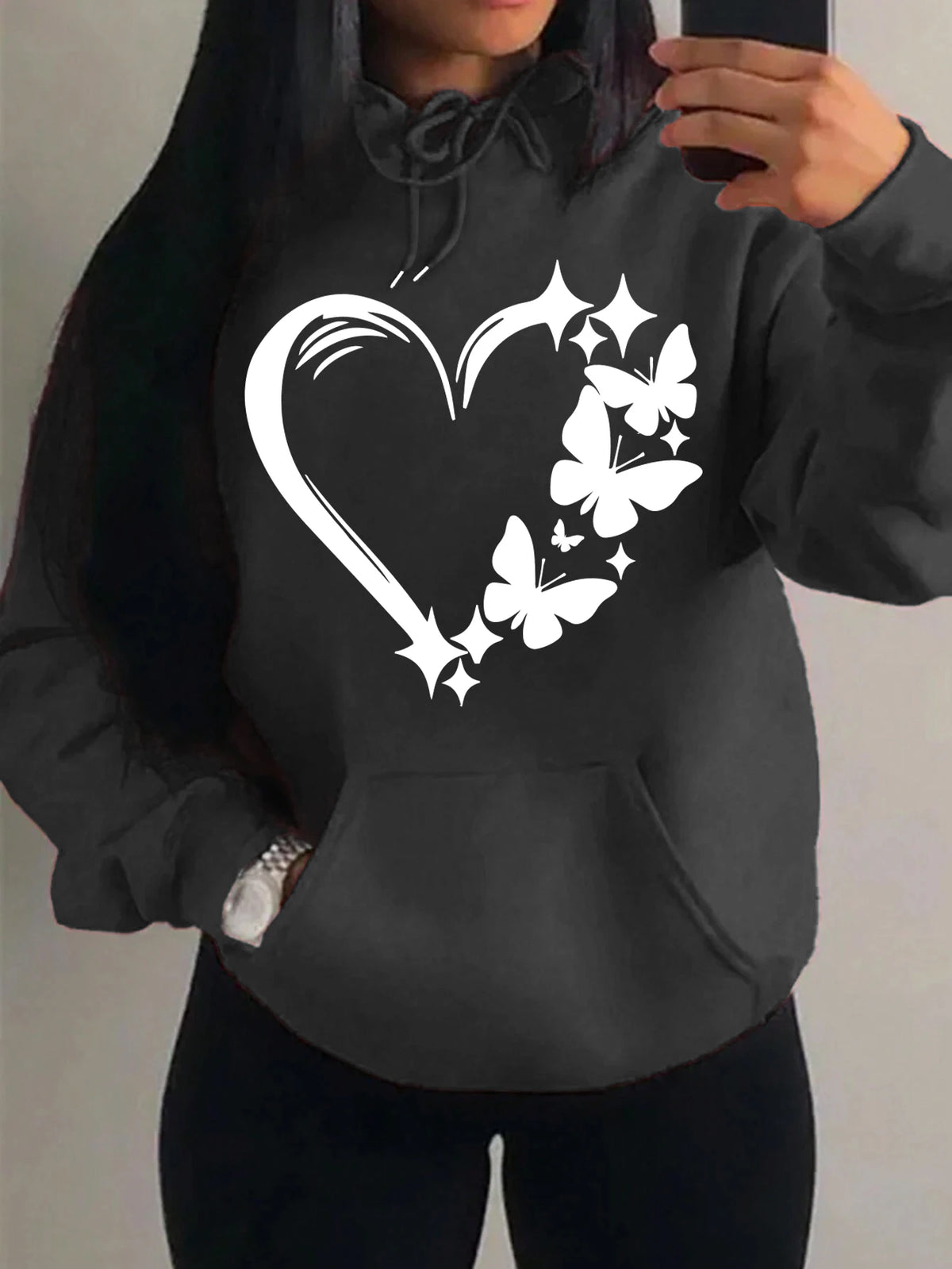 Kombination von Liebe und Schmetterling Hoody Plus Größe Frauen Hip Hop Herbst Hoodies Fleece Tasche Kleidung Vintage mehrfarbige Hoodie
