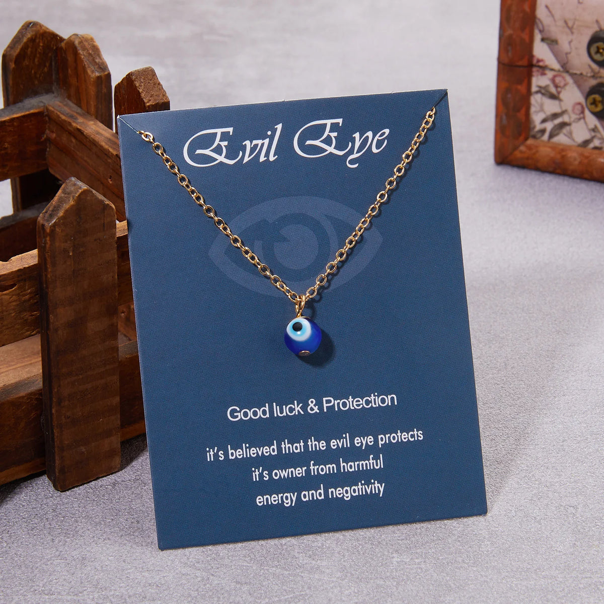 Türkische böse Blick Halskette blau Glas Anhänger Edelstahl Kette mit Karte bringen viel Glück Schmuck für Frauen Männer Geburtstags geschenk