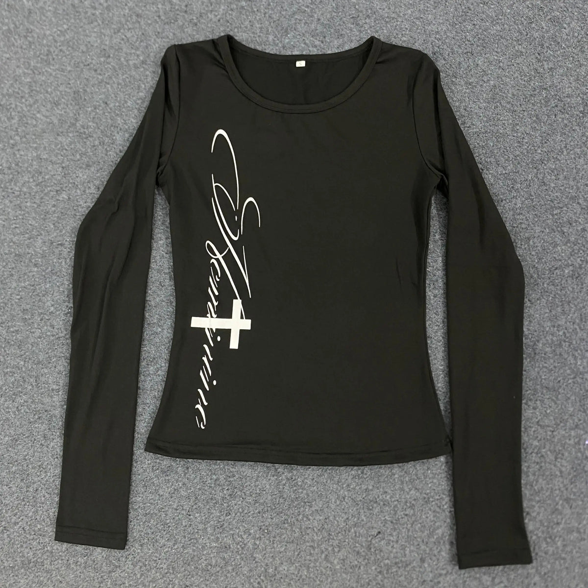 Y2K Harajuku Vintage Streetwear Gothic Grunge Punk Druck Damen Langarm T-Shirt Casual Slim Fit Sexy Chic Emo Mädchen Crop Top