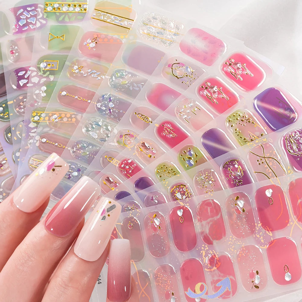 16 Tipps 3D Bunte Eis-Transparente Nagelfolie Volle Abdeckung Bronzing Französisch Nagellack Aufkleber Selbstklebende Langlebige Nagel Dezember