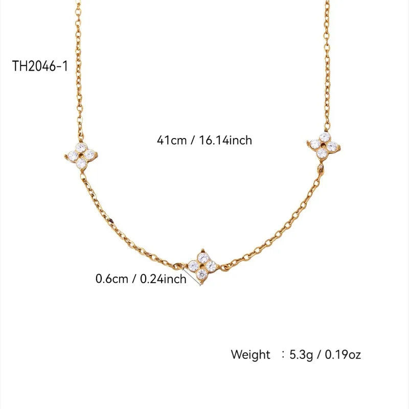 Edelstahl-Zirkon-Halskette mit vierblättrigem Kleeblatt-Anhänger für Frauen und Mädchen, schlichter, eleganter Schmuck, Geschenk, Glücksbringer-Kette