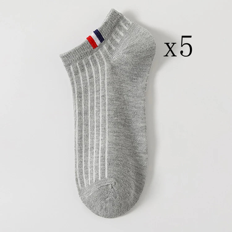 5 Paar dünne, einfarbige Herren-Freizeitsocken, atmungsaktive, schweißabsorbierende Kalibrierungssocken, Sommer-Mischbootssocken