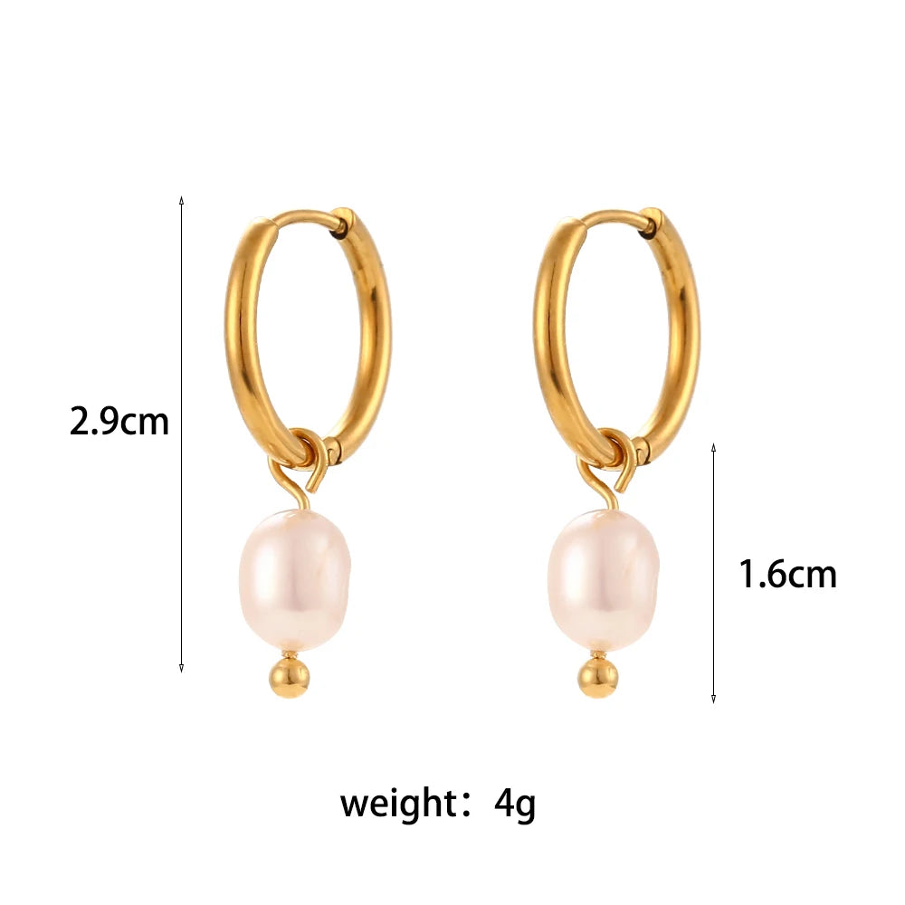 E.B.belle Minimalistische Edelstahl-Kreolen mit Süßwasserperlen-Anhängern für Mädchen und Damen, Trendiger Modeschmuck 2026 Perlenohrringe