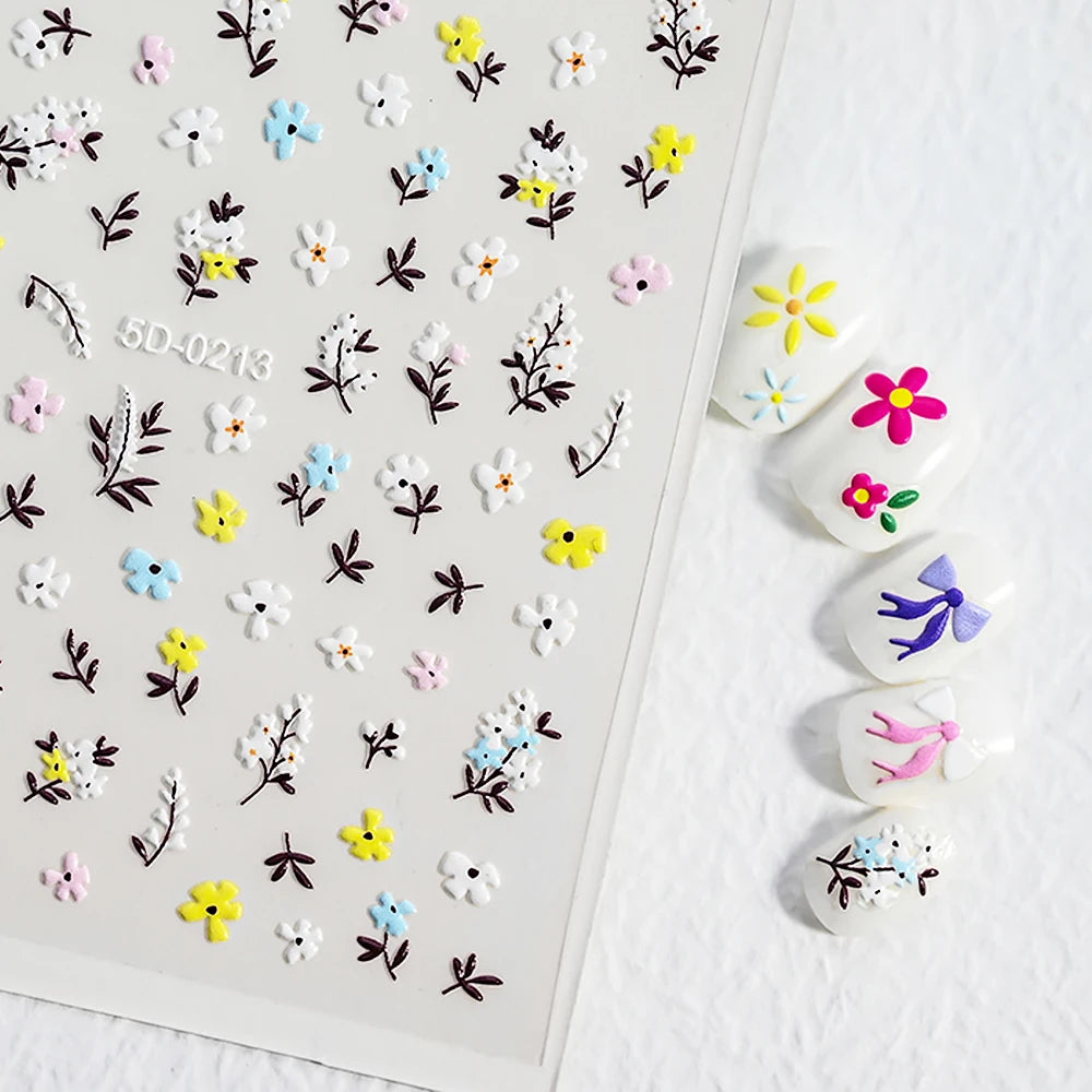 5D geprägte Lächeln Nail Art Aufkleber lustig/Lächelnde Sonnenblume Nail Art Aufkleber Kawaii Macaron selbstklebendes Design DIY glückliche Dekoration