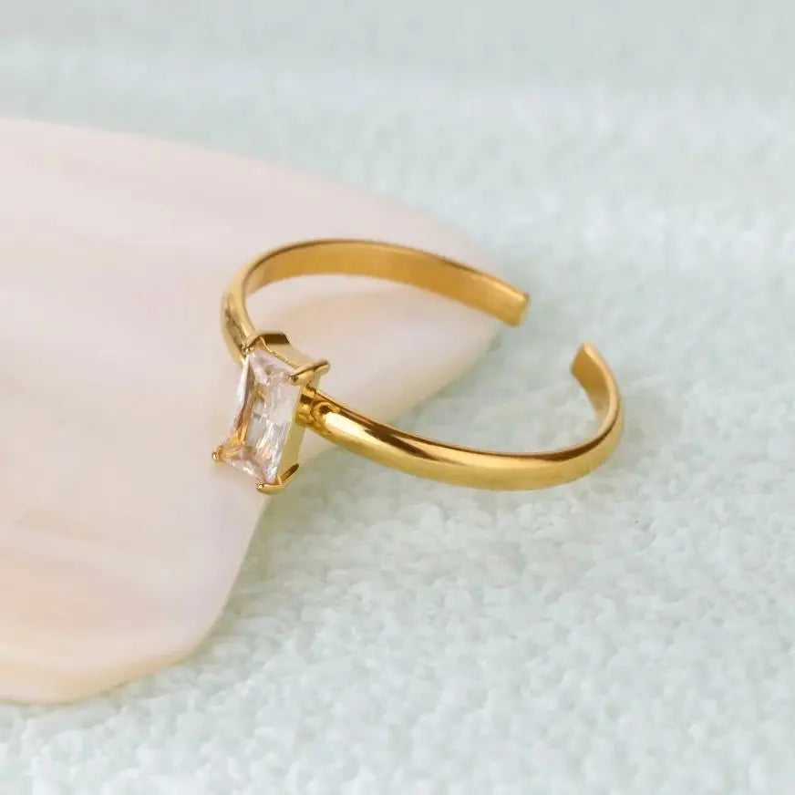 Edelstahl-Geburtsstein-Ringe für Frauen, goldfarben, Zirkon-Geburtsstein-Öffnungsring, minimalistischer Weihnachts- und Geburtstagsschmuck, Geschenk