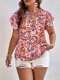 Plus Größe Sommer Frauen Elegante Druck Blusen Hemd Ethnische Casual Mode V-ausschnitt Tops Weibliche Kurve Kleidung