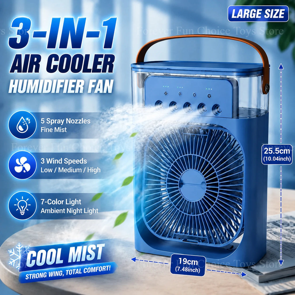 3-in-1 Ventilator Klimaanlage LED-Licht Tragbarer Luftbefeuchter Klimaanlagen-Ventilator für Outdoor und Reisen Handgehaltener Eispack-Sprühventilator