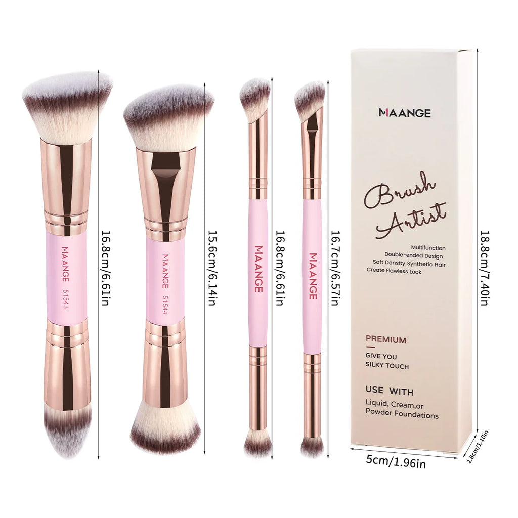 MAANGE 4-teiliges einfaches Make-up-Pinsel-Set mit zwei Enden und Foundation-Puder-Rouge-Details für Lidschattenpinsel, Reiseutensilien für Anfänger