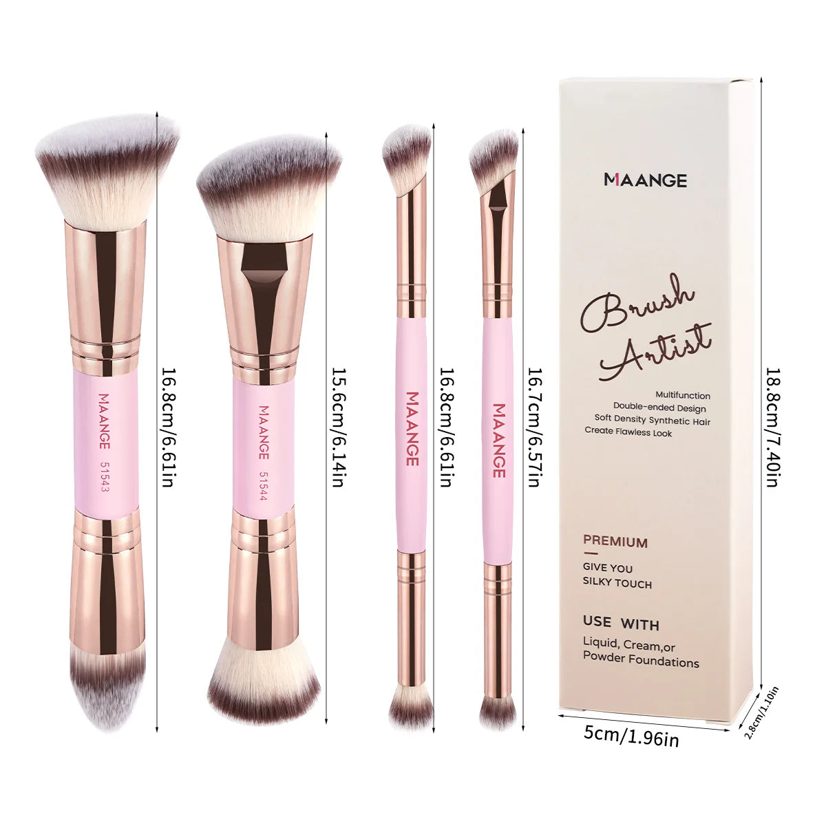 MAANGE 4-teiliges einfaches Make-up-Pinsel-Set mit zwei Enden und Foundation-Puder-Rouge-Details für Lidschattenpinsel, Reiseutensilien für Anfänger