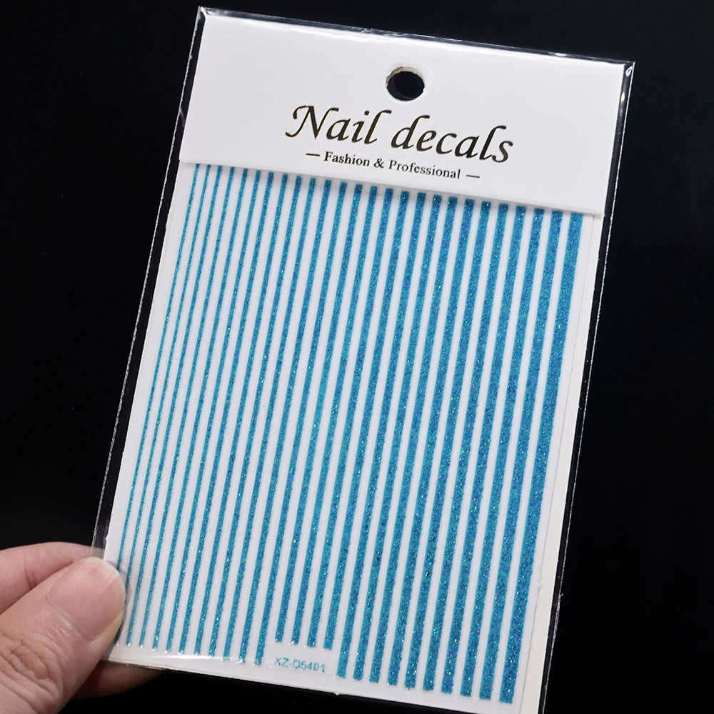 1/8 Stück 3D Glitter Line Stripe Nagelaufkleber Glänzendes Gold Silber Streifen Geometrie Selbstklebender Slider Glitzer French Line Nagelaufkleber