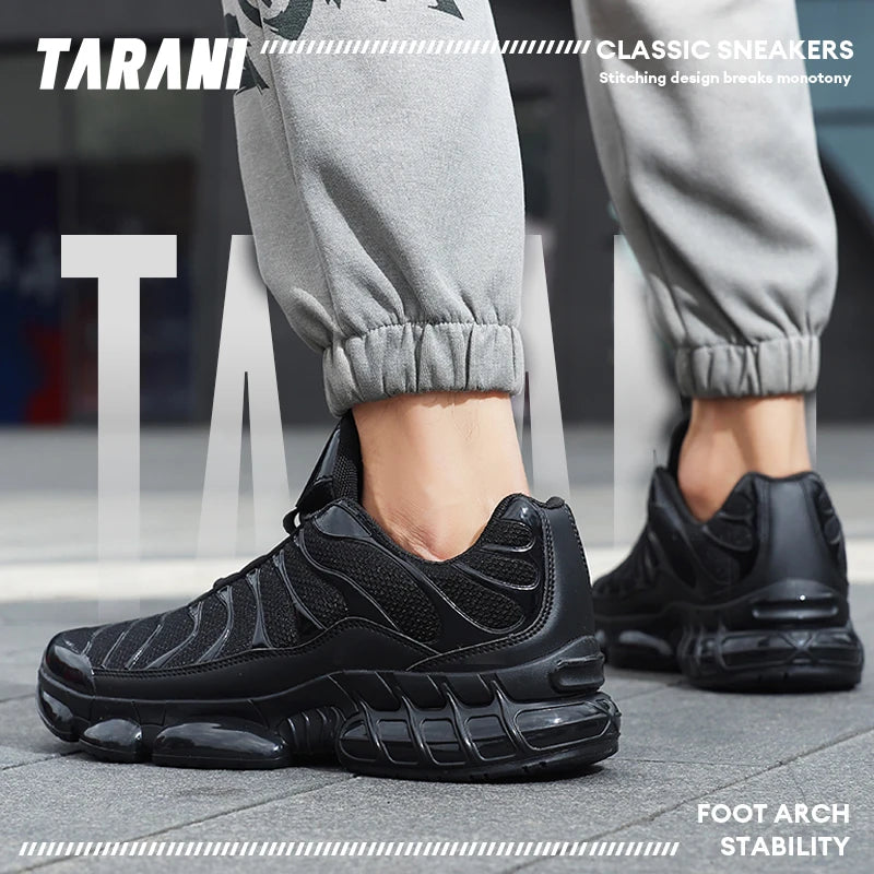 Tarani Herren Trend Casual Sportschuhe mit Luftpolster, atmungsaktives Mesh, bequeme Sportschuhe zum Spazierengehen und Pendeln – Schwarz