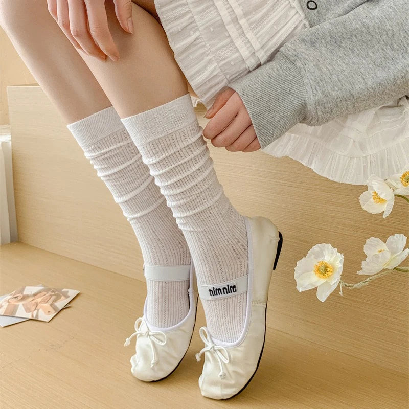 1/4paris Damenstrümpfe Damen-Socken in der Mitte der Wade JK Lolita Süße Mädchen Lange Socken Strumpf Einfarbig Schwarz Weiß Grau Kniestrümpfe