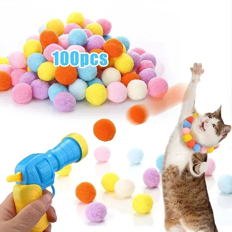 Katze Spielzeug Automatische Ball Launcher Training Spielzeug Für Haustier Kätzchen Kreative Mini Schießen Pistole Spiele Stretch Plüsch Spielzeug Pet Liefert