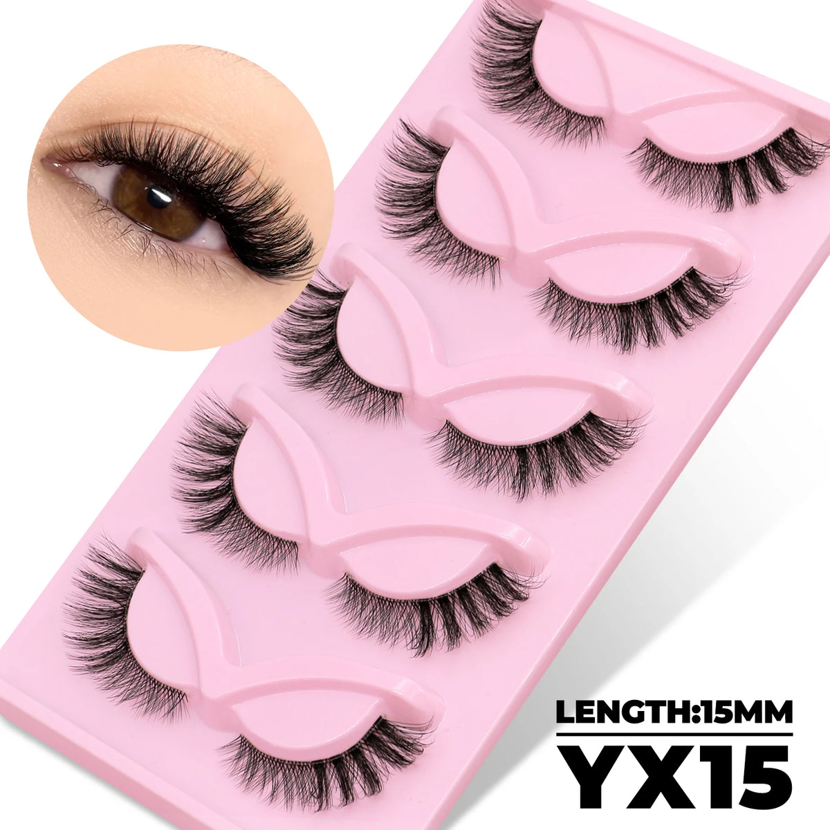 GROINNEYA Katzenaugen-Wimpern, 5 Paar, natürliche künstliche Wimpern, klare Band-Wimpern, natürliches, langes, geflügeltes Ende, längliche Wimpern, Make-up