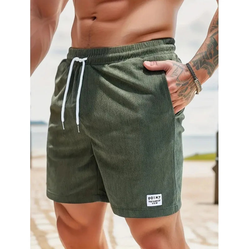 Sommer Cord-Shorts für Herren, dünn, schnelltrocknend, einfarbig, lässige Sport-Jogging-Shorts, locker geschnitten, 5-Punkte-Shorts über dem Knie, Cargo-Hose