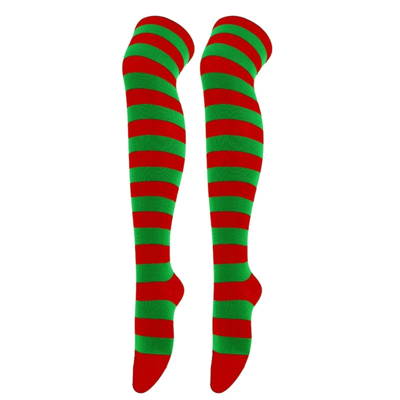 Frauen Gestreiften Druck Über Knie Lange Socken Oberschenkel Hohe Strümpfe für Weihnachten Halloween Anime Cosplay Kostüm Zubehör M6CD