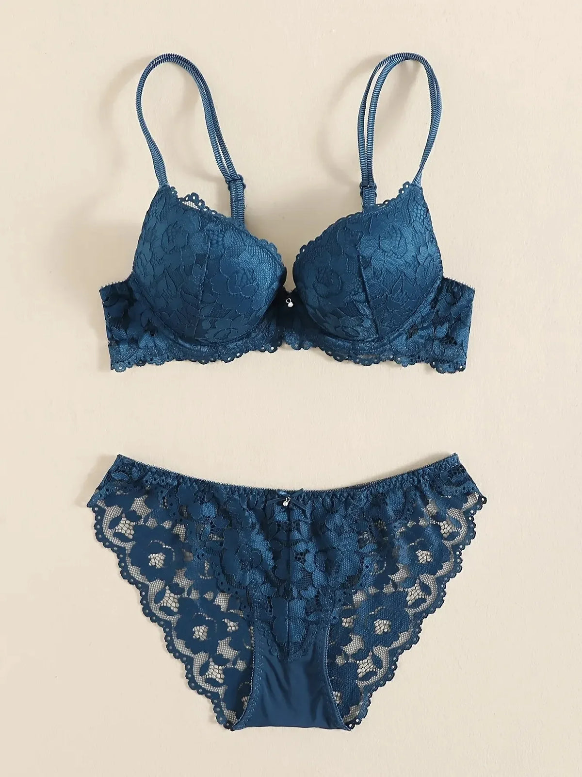 1 Set elegantes Dessous-Set aus Spitzenstickerei und atmungsaktivem Stoff: Push-up-BH, durchsichtiges Höschen mit tiefer Taille – ultimativer Valentinstag