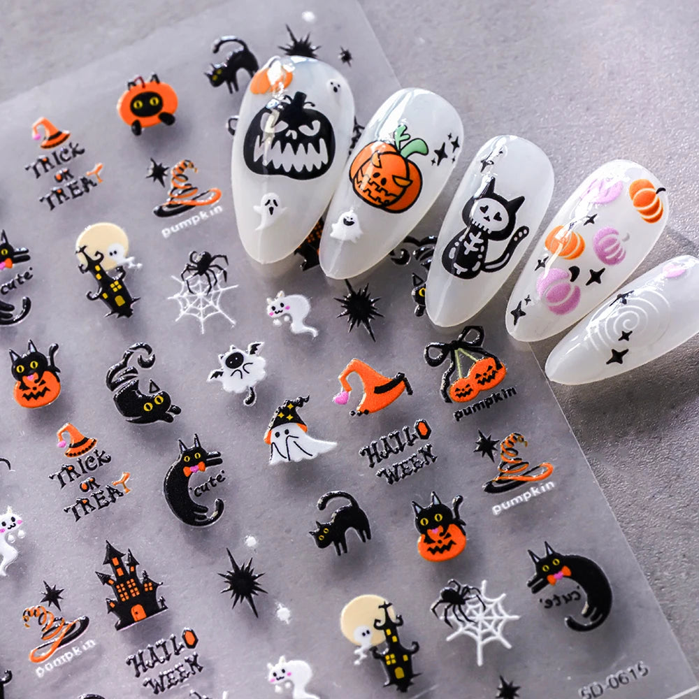 1 stücke Dark Horror Schädel Kürbis Kopf Nagel Aufkleber Schwarz Fledermaus Spinne Geist Gesicht Halloween Nagel Aufkleber Halloween Nagel Aufkleber versorgung