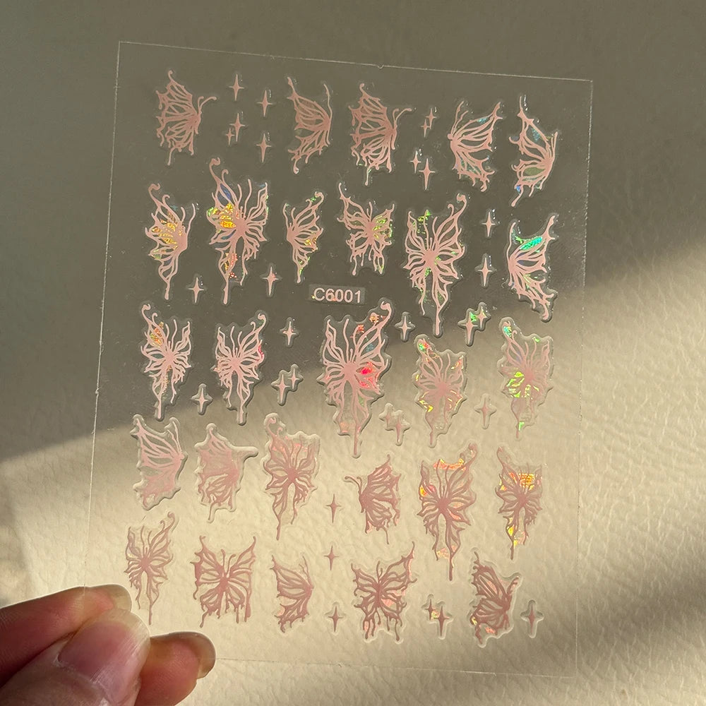 1 Stück Schillernder Schmetterling Nagelkunst-Aufkleber 5D Katzenauge Glitzer Bunter Schmetterling Sternenlicht Nagelaufkleber Selbstklebende Nageldekoration