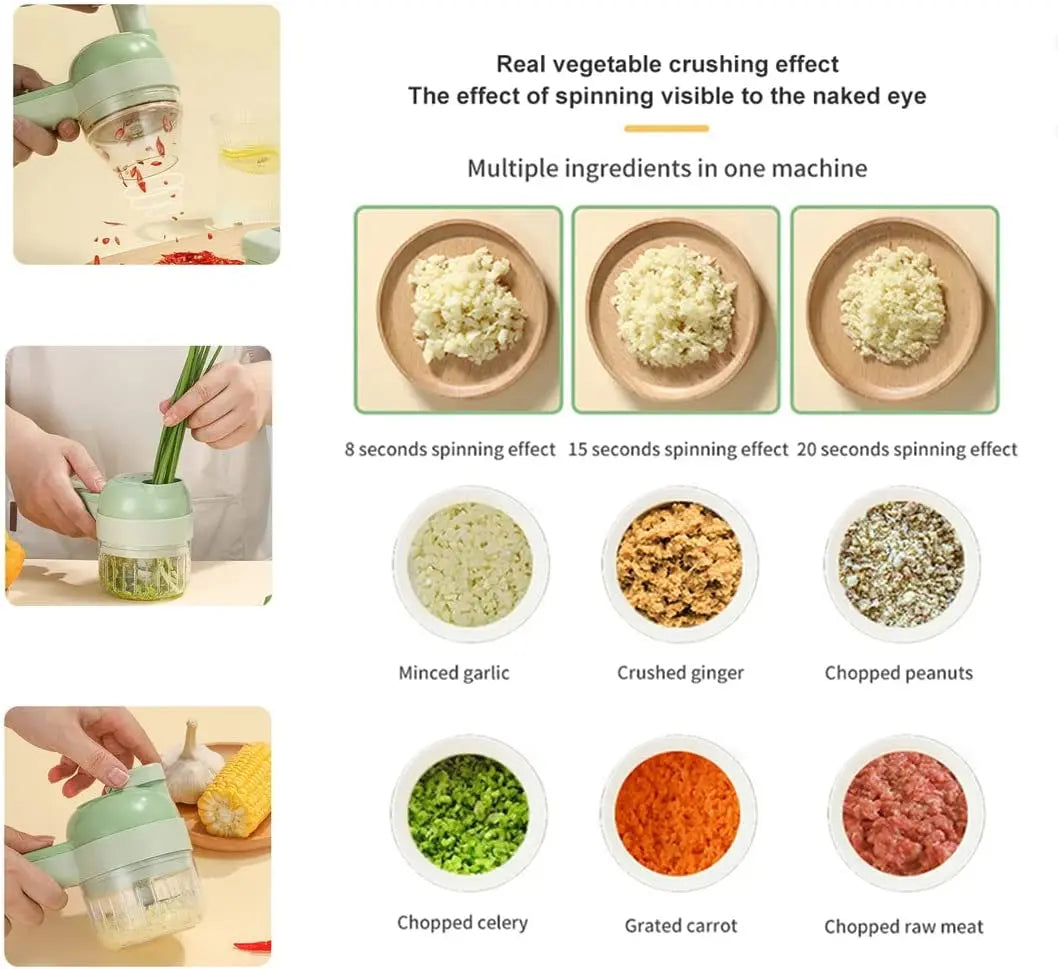 Handheld Elektrische Gemüse Cutter Set, Drahtlose Küchenmaschine für Knoblauch Chili Pfeffer Zwiebel Ingwer Sellerie Fleisch mit Brus