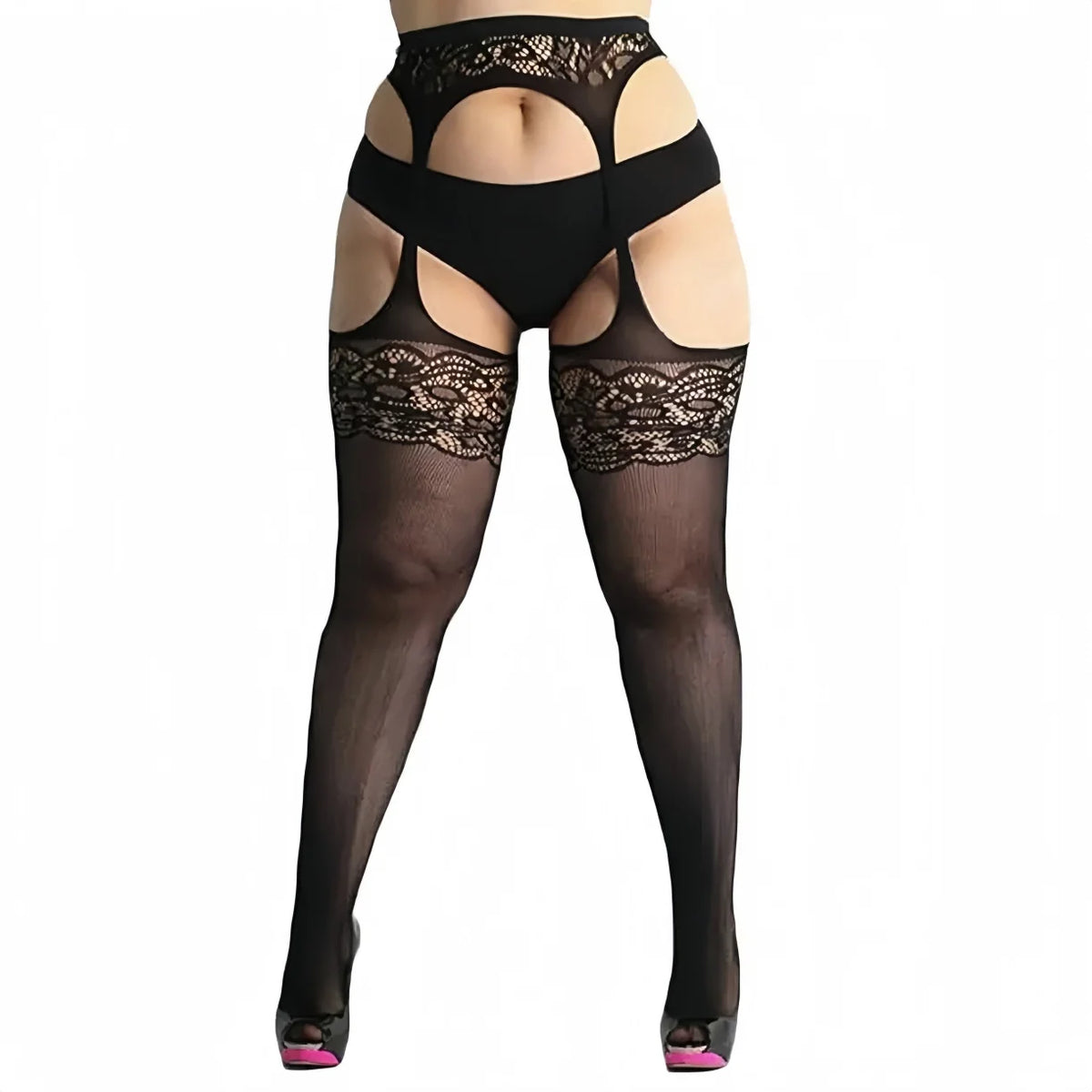 NEWJOINFUN Plus Size Lolita Gothic Mädchen Oberschenkelhohe lange Socken Damen schwarze Spitzen-Overknee-Strümpfe Mode Street Wear XXXXL
