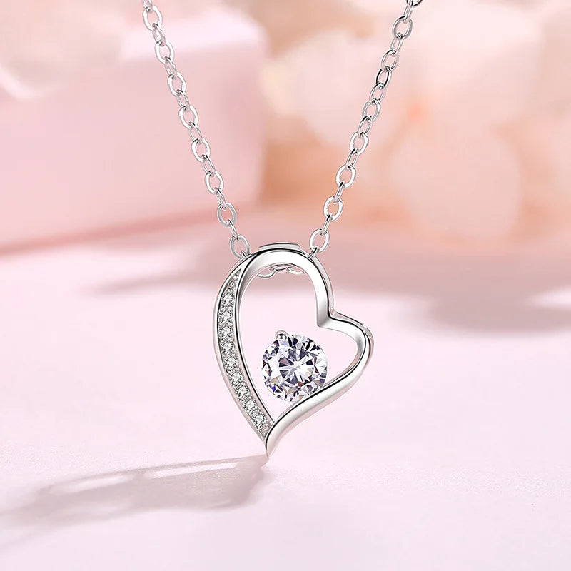 Halskette aus 925er-Sterlingsilber mit Herzanhänger, schlicht, für Damen, Hochzeit, Verlobung, Schmuck, Mode, Klassiker, Geschenk, Party, hohe Qualität