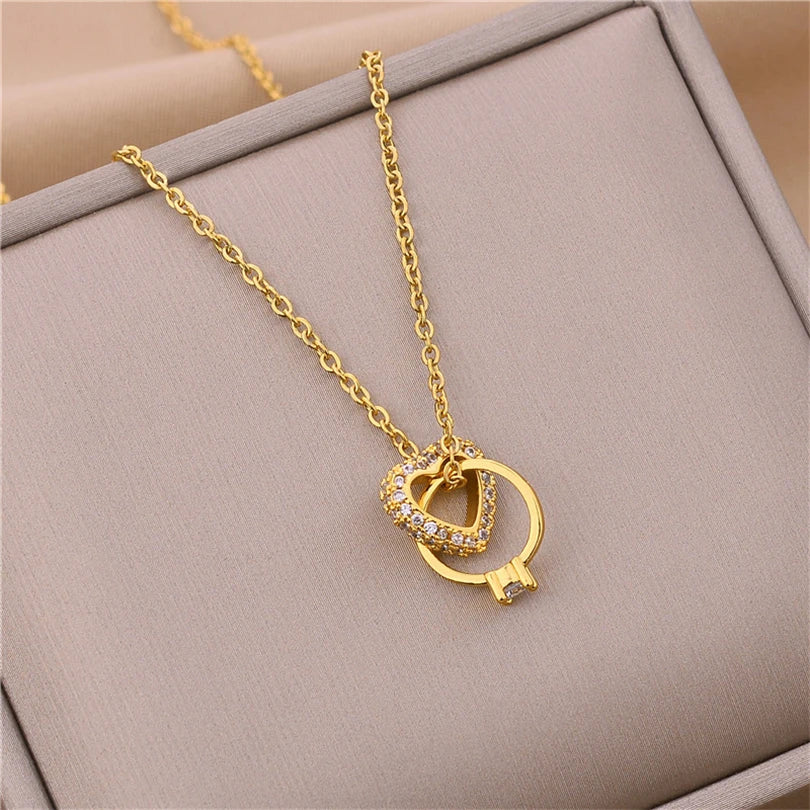 Neue Trendy Zirkon Kristall Anhänger Edelstahl Halskette Für Frauen Koreanische Mode Weibliche Sexy Schlüsselbein Kette Schmuck Großhandel