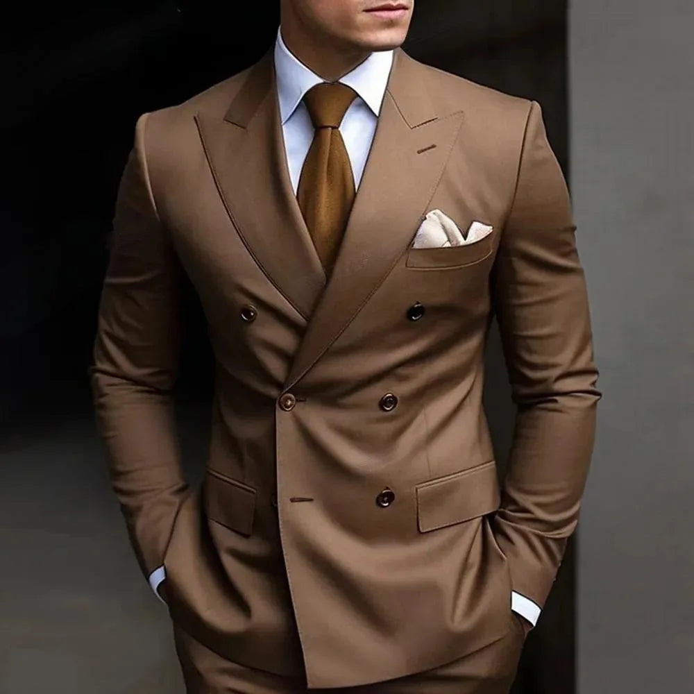 Herren Casual Hochzeitsanzug Zweiteiliges Set aus Polyestergewebe Doppelreihig Geknöpft Formeller Anzug für Trauzeugen und Bestmannen