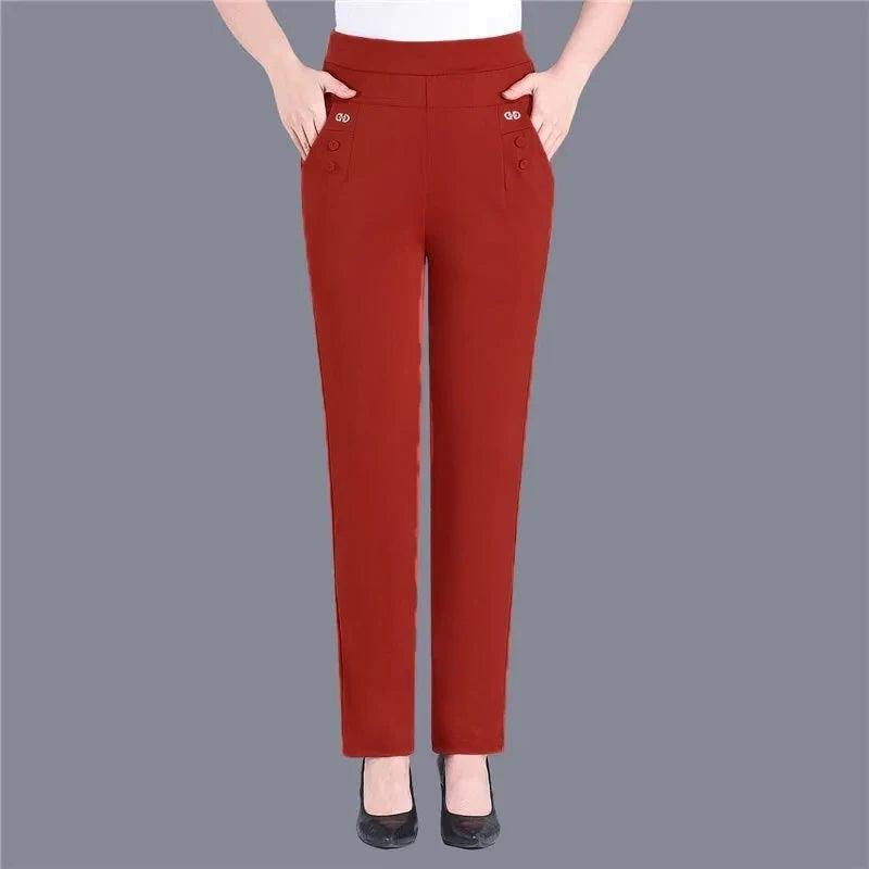 Casual Frauen Dünne Candy Farben Stretch Klassische Hosen Gerade Hosen Mutter Hohe Taille Pantalones Schlanke Knöchel-Länge Hosen